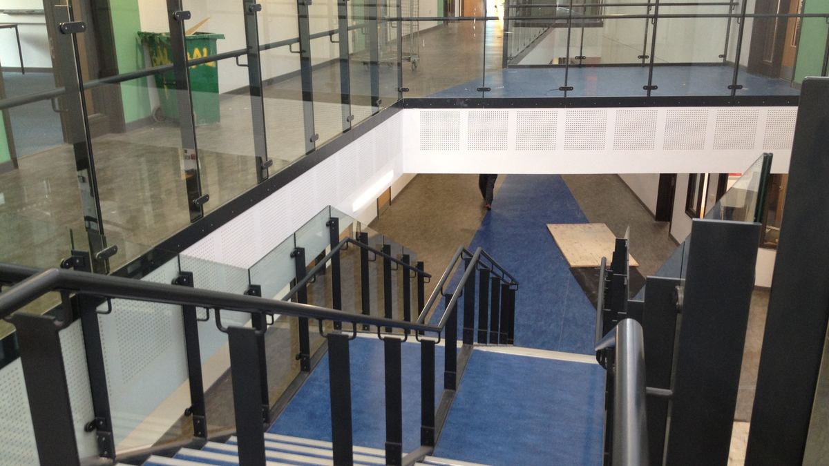 Interior staircase with glass balustrade
